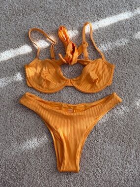 Monday Swimwear Orange Ribbed Underwire Bikini Set